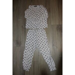 Monoprix Floral Pajama Set Kids Cream Pink Polka Dot 2 Piece Sleepwear